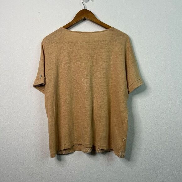 Chico’s Yellow Embroidered 100% Linen Short Sleeve Top Womens Size 2 (US Large) - Picture 10 of 15